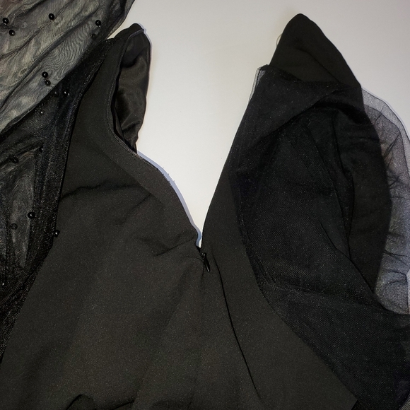 NWOT Lulus Elegant Indication Black Mesh Pearl One-Shoulder Midi Dress Sz L - Picture 11 of 15